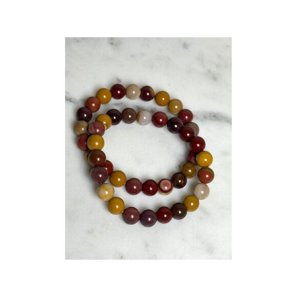 Natural Mookaite Jasper Stretchy Beaded Bracelet Earthy Healing Stone Bracelet - Picture 1 of 4